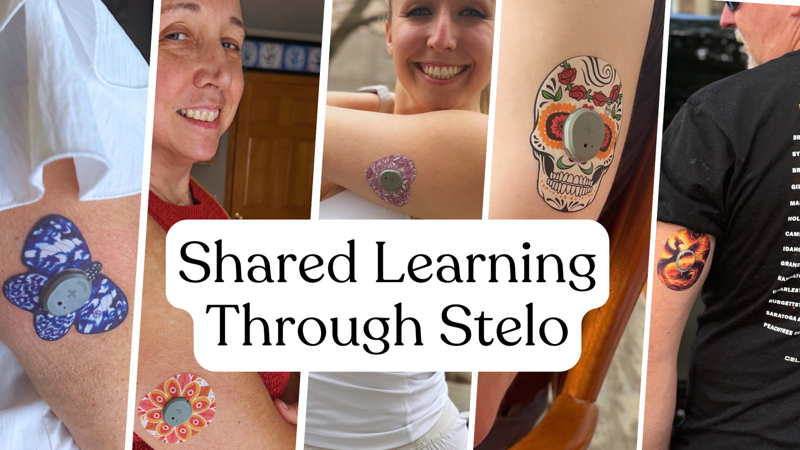 A mom, dad, and daughter all wear the stelo cgm biosensor for blood sugar management and metabolic health. They all wear designed tapes by ExpressionMed 