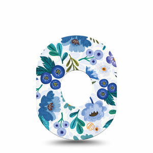 ExpressionMed Blue Anemone Dexcom G7 Tape, Single, Blue Florals Inspired, CGM Adhesive Patch Design