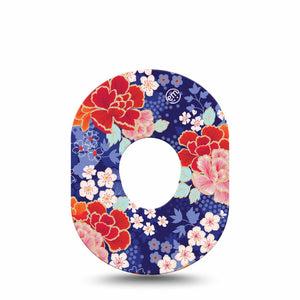 Chinoise Flowers Dexcom G7 Tape, Single, Colorful Florals Themed, CGM Adhesive Patch Design