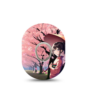 ExpressionMed Cherry Blossom Anime Dexcom G7 Transmitter Sticker, Single, Japanese Summer Inspired, Dexcom G7 Vinyl Center Sticker Design, With Matching Dexcom G7 Tape, CGM Overlay Patch Design