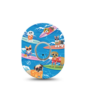ExpressionMed Surfing Dogs Dexcom G7 Transmitter Sticker, Single, Sea Cruising Dogs Themed, Dexcom G7 Vinyl Transmitter Sticker, With Matching Dexcom G7 Tape, CGM Plaster Patch Design