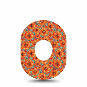 ExpressionMed Sunburst Blooms Dexcom G7 Tape, Single, Orange Florals Themed, CGM Plaster Patch Design