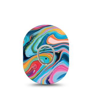 Color Melting Swirl Dexcom G7 Transmitter Sticker, Single, Multicolored Waves Inspired, Dexcom G7 Vinyl Center Sticker, With Matching Dexcom G7 Tape, CGM Plaster Patch Design