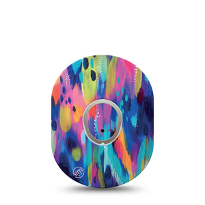 Streaking Colors Dexcom G7 Transmitter Sticker, Single, Colored Strokes Themed, Dexcom G7 Transmitter Vinyl Sticker, With Matching Dexcom G7 Tape, CGM Overlay Patch Design