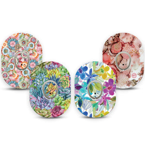 ExpressionMed Effervescent Variety Pack Dexcom G7 Transmitter Sticker, 4-Pack, Multicolored Floral Artworks Inspired, Dexcom G7 Vinyl Transmitter Sticker, With Matching Dexcom G7 Tape, CGM Overlay Patch Design