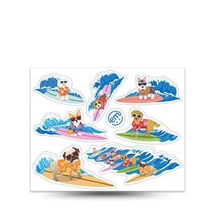 Surfing Dog Waterbottle Stickers