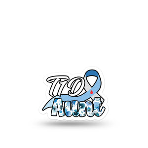 ExpresssionMed, T1D Aunt Decal Sticker, Blue Florals Single StickerType-1 Diabetic Aunt