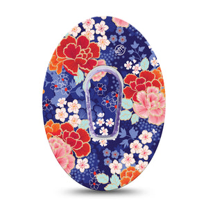 Chinoise Flowers Dexcom G6 Transmitter Sticker, Single, Pretty Colorful Florals Inspired, Dexcom G6 Vinyl Transmitter Sticker, With Matching Dexcom G6 Tape, CGM Adhesive Patch Design