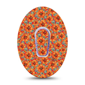 ExpressionMed G6 Transmitter Sticker, Single, Orange Florals Themed Design - Tape and Sticker