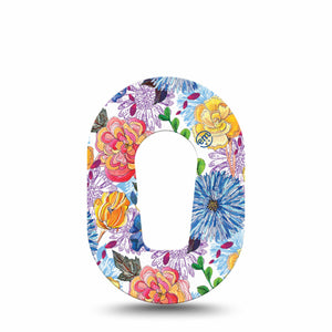 Stylised Floral Dexcom G6 Mini Tape, Single, Water Colored Flowers Themed, CGM Adhesive Patch Design