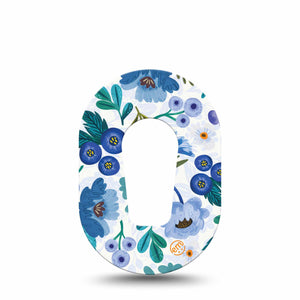 ExpressionMed Blue Anemone Dexcom G6 Mini Tape, Single, Ornamental Florals Inspired, CGM Plaster Patch Design