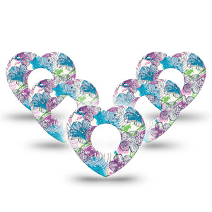 ExpressionMed Stenciled Flowers Heart Infusion Set Tape, 10-Pack, Traced Florals Themed, Plaster Patch Design