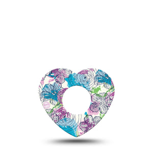 ExpressionMed Stenciled Flowers Heart Infusion Set Tape, 5-Pack, Floral Outline Themed, Adhesive Patch Design