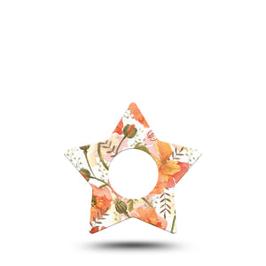 ExpressionMed Peachy Blooms Star Infusion Set Tape, 5-Pack, Tangerine Floral Inspired, Adhesive Patch Design