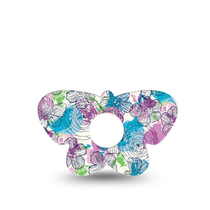 ExpressionMed Stenciled Flowers Butterfly Libre 3 Tape, Single, Outlined Floral Themed, CGM Overlay Patch Design
