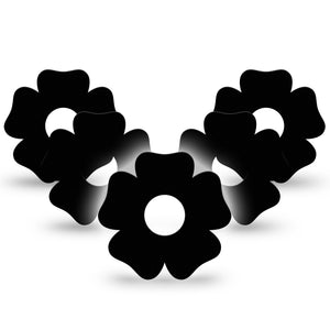 ExpressionMed Black Flower Libre 3 Tape, 5-Pack, Plain Black Themed, CGM Plaster Patch Design