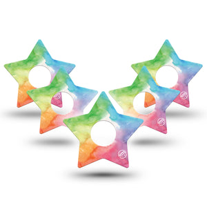ExpressionMed Rainbow Clouds Star Libre 3 Tape, 5-Pack, Rainbow Illustration Themed, CGM Overlay Patch Design