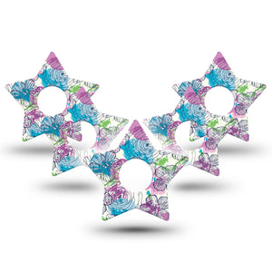 ExpressionMed Stenciled Flowers Star Libre 3 Tape, 5-Pack, Pastel Flowerets Inspired, CGM Adhesive Patch Design