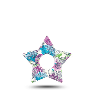ExpressionMed Stenciled Flowers Star Libre 3 Tape, Single, Pastel Colored Florals Themed, CGM Overlay Patch Design