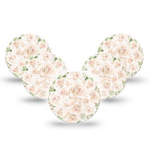 Wedding Bouquet Libre 3 Overpatch, 5-Pack, Pure White Roses Inspired, CGM Plaster Tape Design