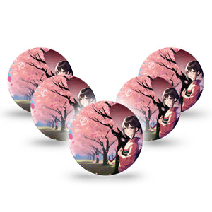 ExpressionMed Cherry Blossom Anime Libre 3 Overpatch, 5-Pack, Hand Drawn Manga Inspired, CGM Plaster Tape Design