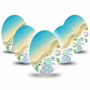 Relaxing Beach Oval Tape, 5-Pack, Calm Beach Themed, Medtronic Plaster Patch Design