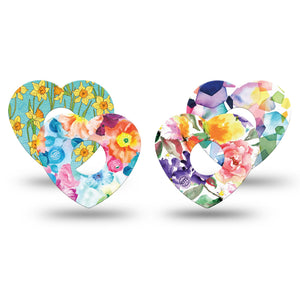 ExpressionMed Flower Fields Variety Pack Freestyle Libre 3 Heart Shape 4-Pack watercolor flowers Overlay Patch CGM Design