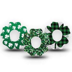 ExpressionMed St Patricks Day Dexcom G7 Flower 3-Pack Variety Green Clover Leaf Fixing Ring Patch Continuous Glucose Monitor Design, Dexcom Stelo Glucose Biosensor System