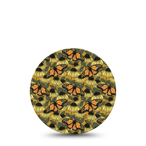 ExpressionMed Coneflowers & Monarchs Libre 2 Overpatch Tape Moody yellow floral and orange monarch, CGM Overlay Patch Design