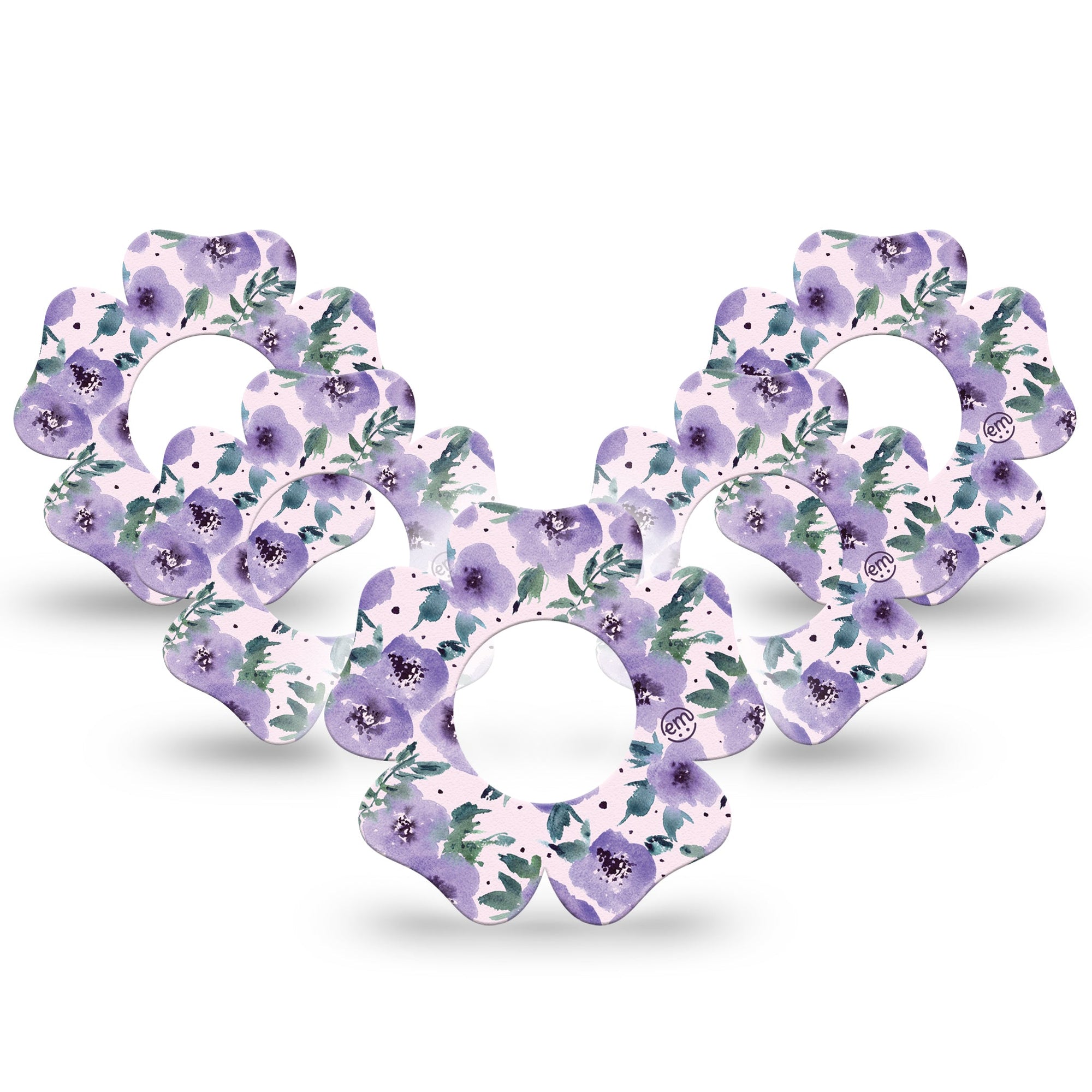 ExpressionMed Flowering Amethyst Freestyle Libre 2 Flower Shape 5-Pack Purple Petals Adhesive Tape CGM Design, Abbott Lingo