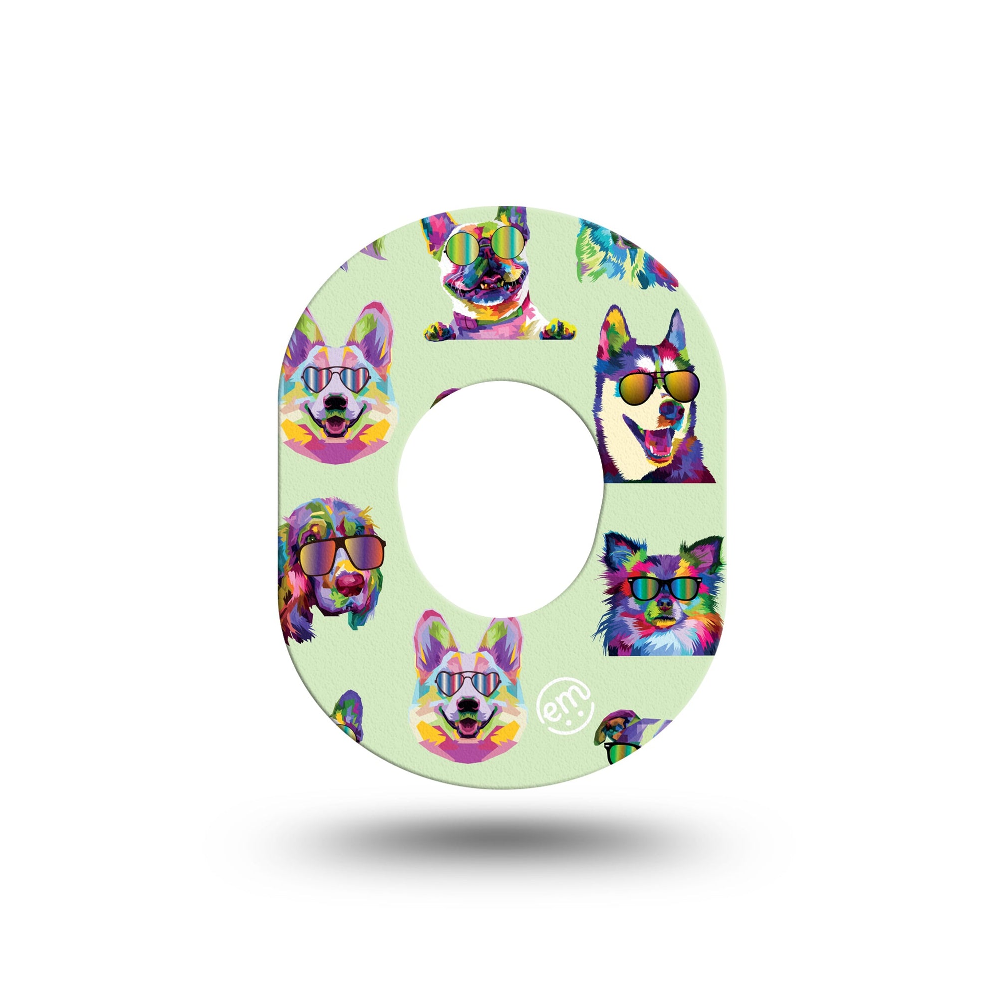ExpressionMed Dog Party Dexcom G7 Mini Tape, single, rainbow dog patch design