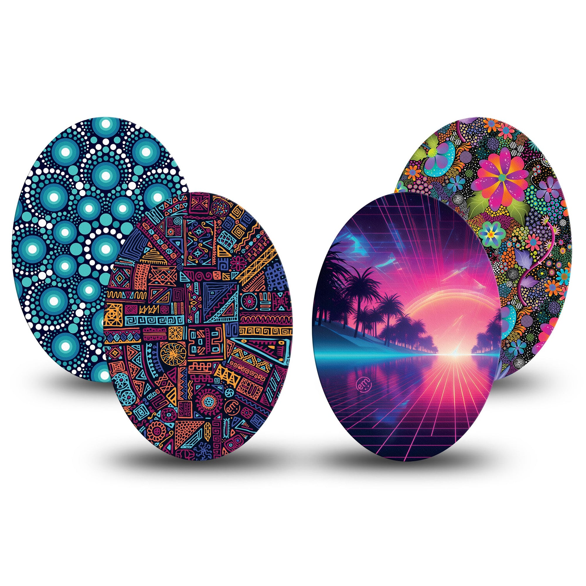 ExpressionMed Electric Variety Pack Oval Tape light show themed CGM Overlay Patch design