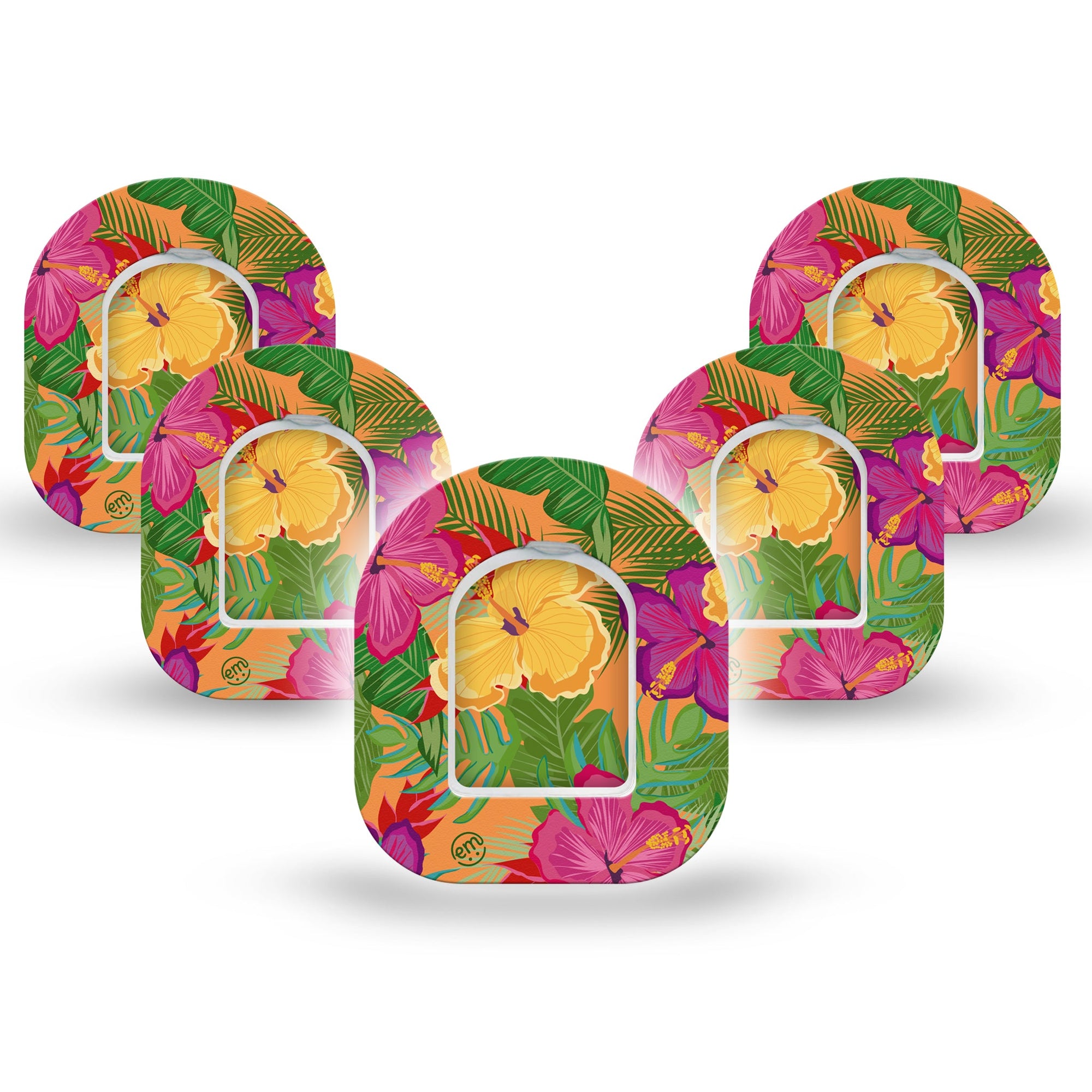 ExpressionMed Bright Hibiscus Pod Mini Tape 5 Stickers and 5 Tapes, Hawaiian Charm Adhesive Patch Pump Design