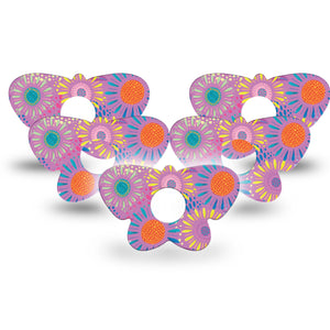 ExpressionMed Giant Daisies Freestyle Libre 3 Butterfly Shape 5-Pack Vibrant Etta Vee Design Adhesive Tape CGM Design