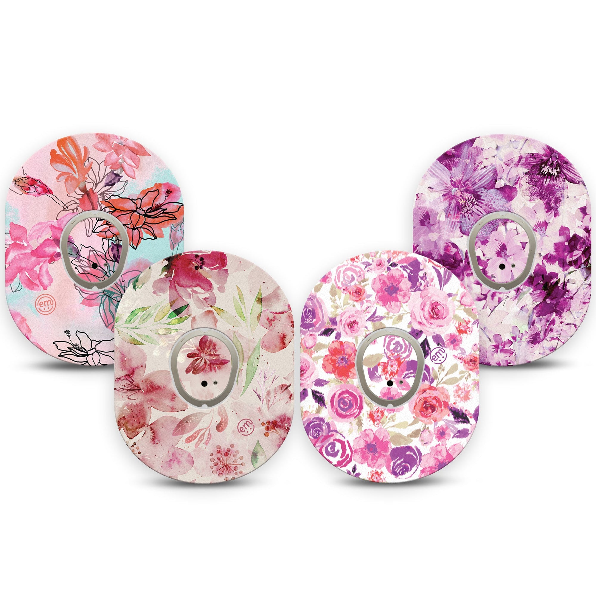 ExpressionMed Mixed Florals Variety Pack Dexcom G7 8-Pack Blossoming pink flowers Overlay Tape Continuous Glucose Monitor Design, Dexcom Stelo Glucose Biosensor System
