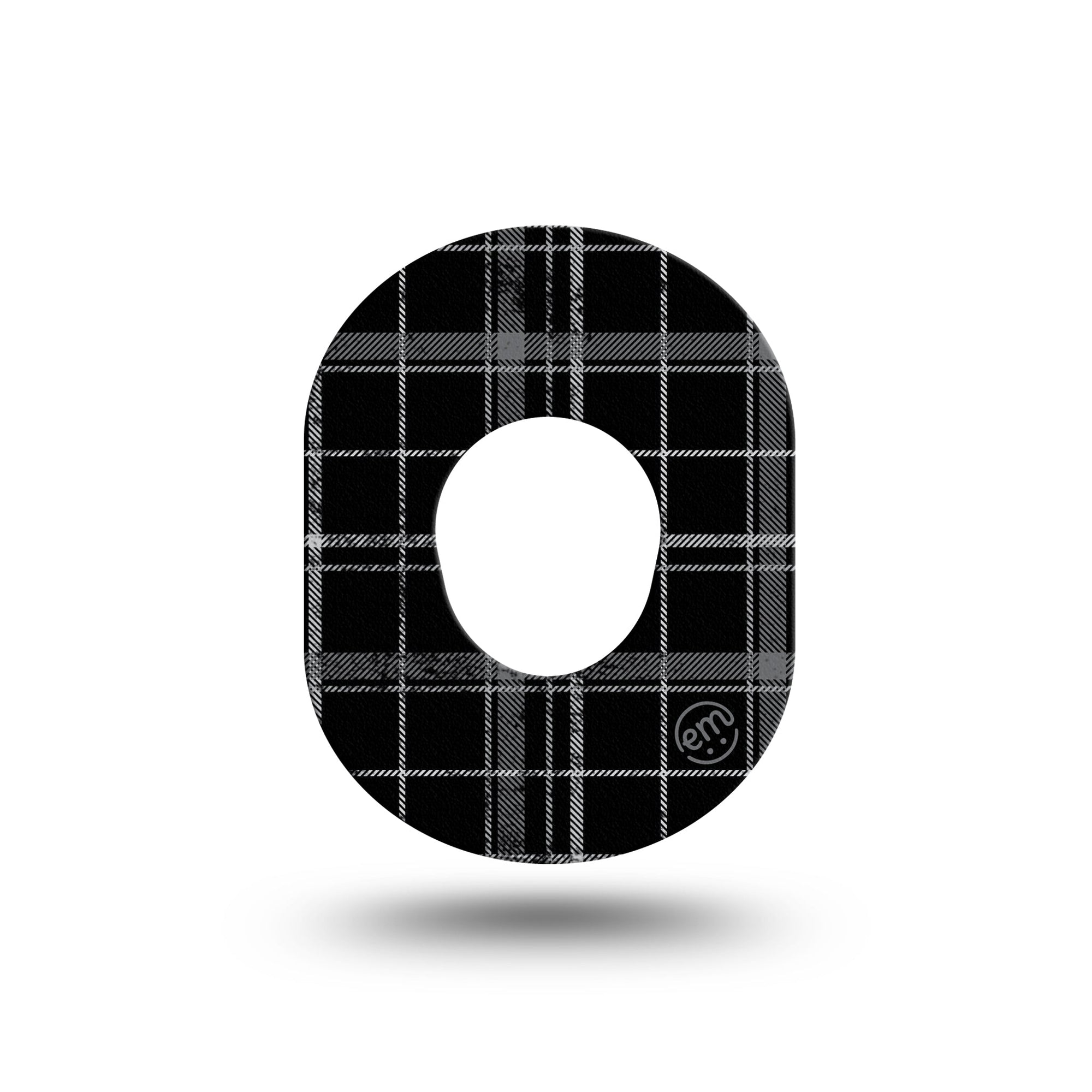 ExpressionMed Grunge Plaid Dexcom G7 Mini Tape, Single, black plaid themed overpatch design, Dexcom Stelo Glucose Biosensor System