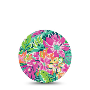 ExpressionMed Tropic Burst Libre Overpatch Tropical Flowers Illustration, CGM Adhesive Tape Design, Abbott Lingo