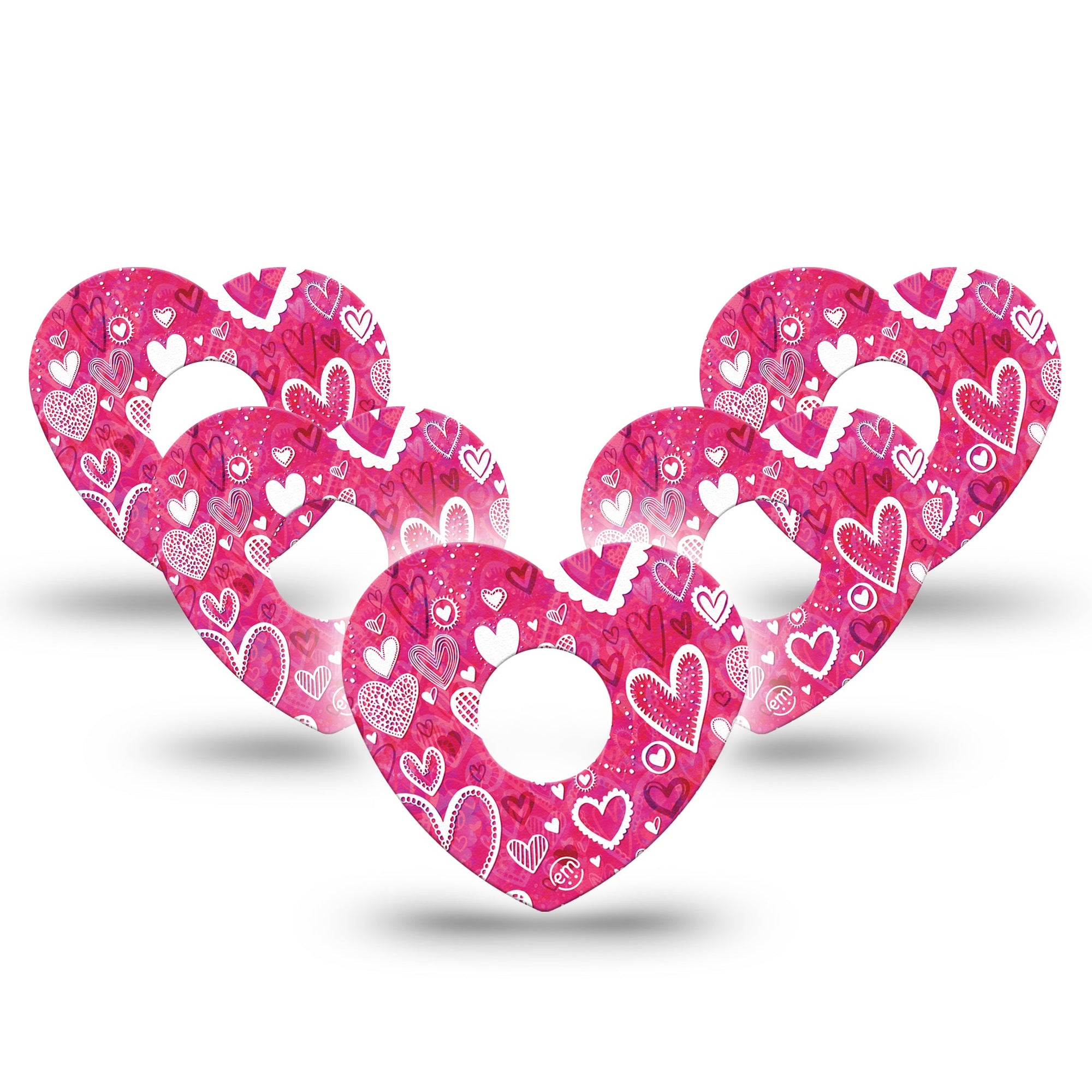 ExpressionMed Whimsical Hearts Libre 3 Heart Tape 5-Pack Pink and White Florals, CGM Overlay Patch Design