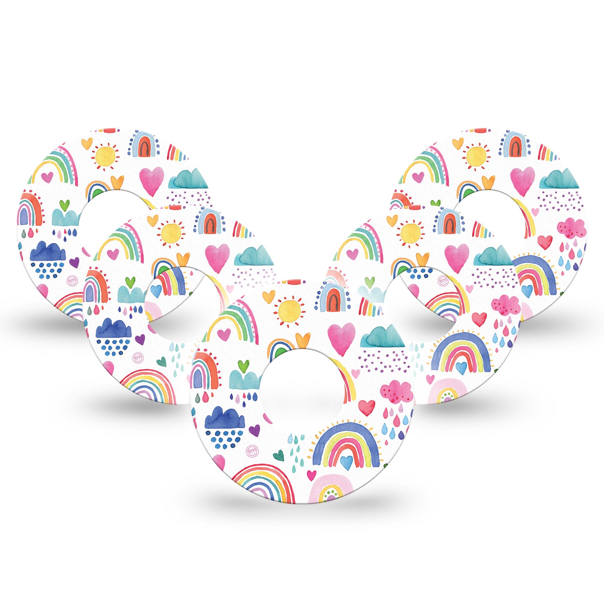 ExpressionMed Rainbows of Hope Infusion Set Tape 10-Pack Happy Colorful Rainbows and Clouds, CGM Fixing Ring Patch Design