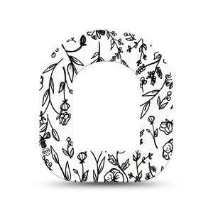 ExpressionMed Custom Black and White Floral Pod Mini Tape Single, Monochrome Bloom Fixing Ring Patch Pump Design