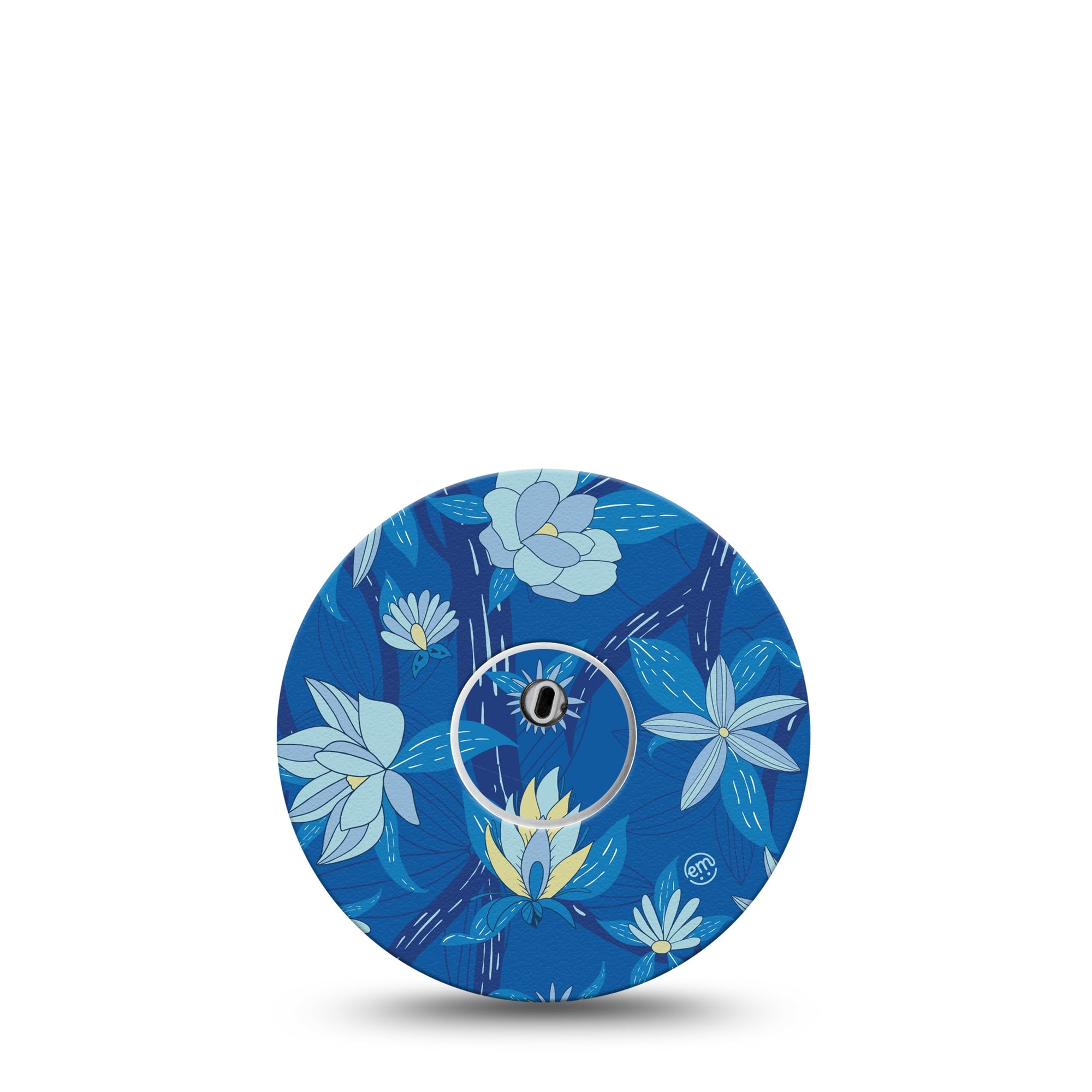 ExpressionMed Bold Blue Flowers Freestyle Libre 3 Transmitter Sticker and Tape, Bold Blossoms, CGM Vinyl Tape and Sticker Pairing