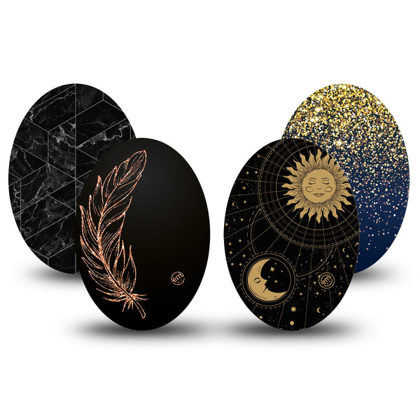 Medtronic Enlite / Guardian ExpressionMed Celestial Variety Pack Universal Oval Tape Yellow Stars and Moon, Medtronic, CGM Plaster Patch Design