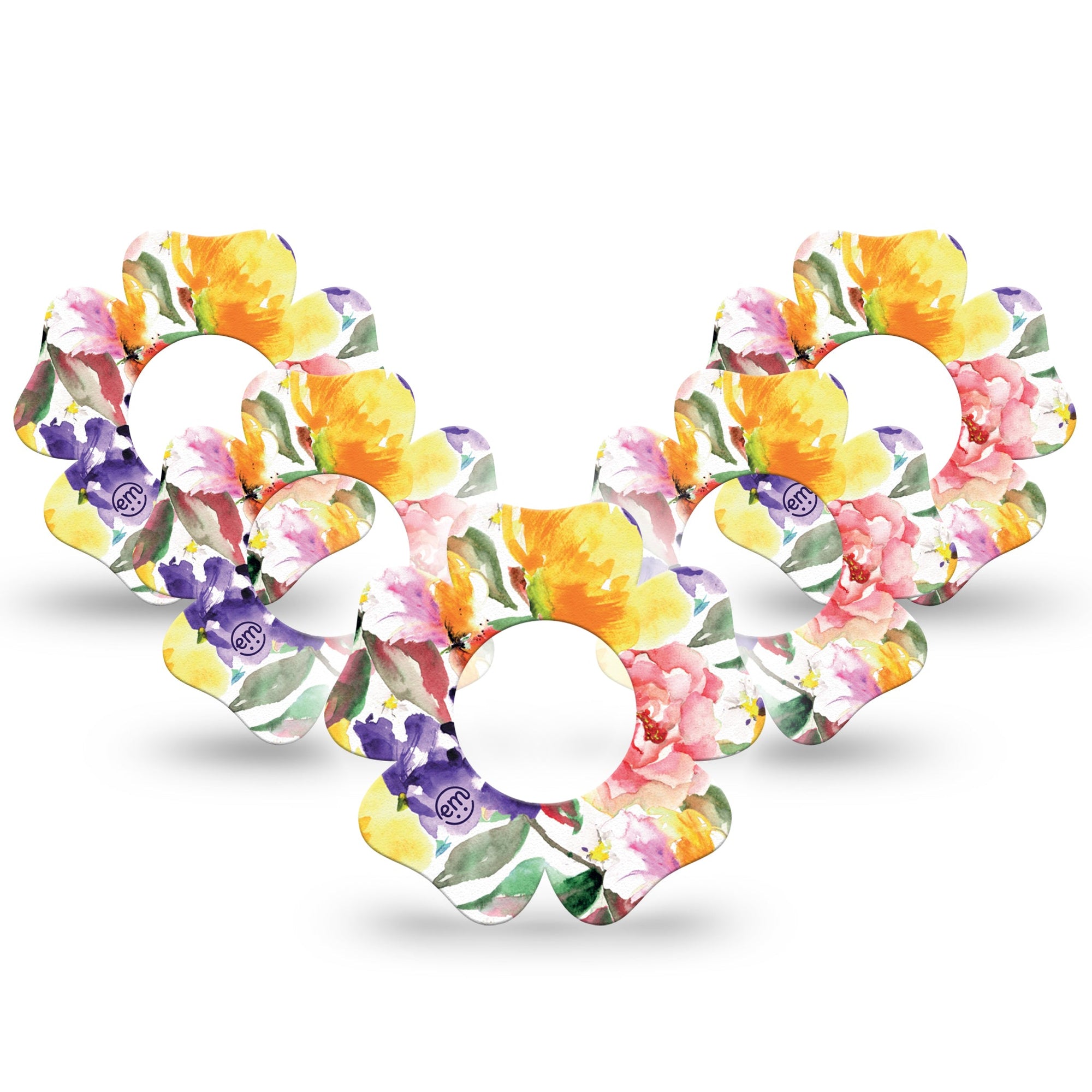 ExpressionMed Floral Art Freestyle Libre 2 Flower Shape 5-Pack Blossom Motif Adhesive Tape CGM Design, Abbott Lingo