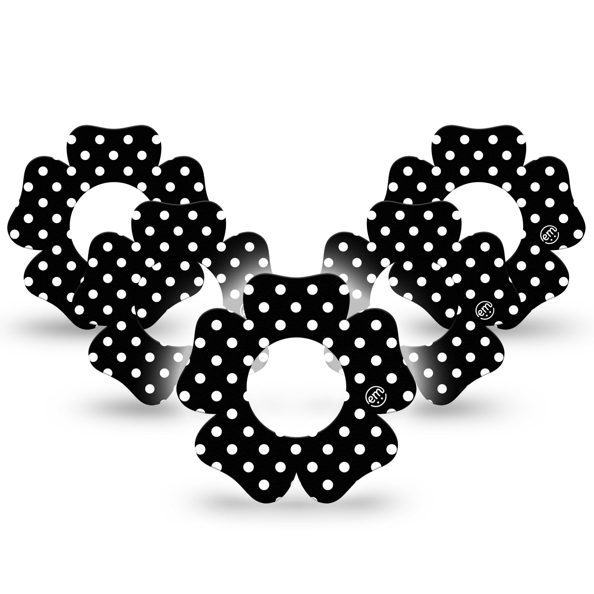 ExpressionMed Black and White Polka Dots Freestyle Libre 2 Flower 5-Pack, Classic Polka Dot Pattern, CGM Overlay Patch Design, Abbott Lingo