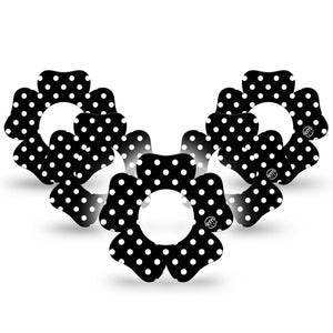 ExpressionMed Black and White Polka Dots Freestyle Libre 2 Flower 5-Pack, Classic Polka Dot Pattern, CGM Overlay Patch Design, Abbott Lingo