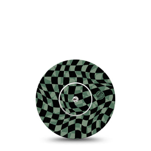 ExpressionMed Green & Black Checkerboard Freestyle Libre Transmitter Sticker and Tape, Chessboard Design, CGM Adhesive Sticker and Tape Pairing, Abbott Lingo