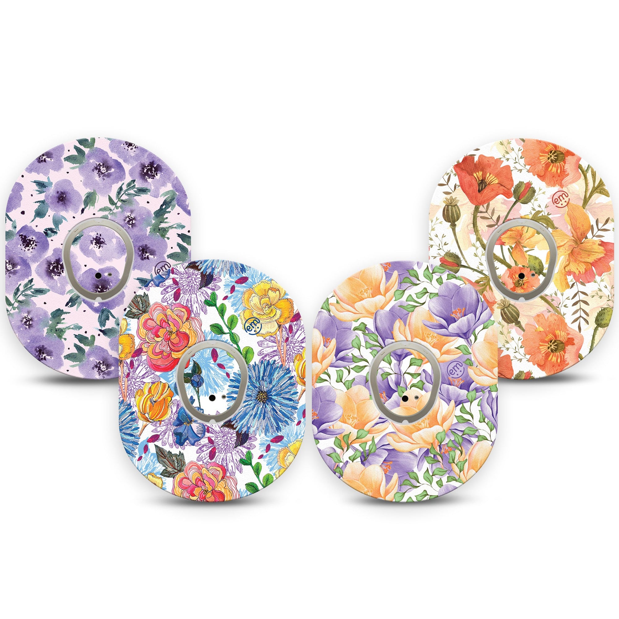 ExpressionMed Floral Magic Variety Pack Dexcom G7 Sticker and Tape soft purple and orange florals Vinyl Sticker and Tape Pairing Continuous Glucose Monitor Design, Dexcom Stelo Glucose Biosensor System