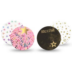 ExpressionMed Star Struck Variety Pack Libre 2 Overpatch Tape Shimmering Stars, CGM Fixing Ring Design Patch