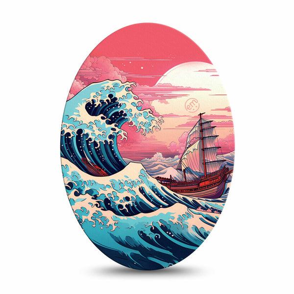 Medtronic Enlite / Guardian ExpressionMed Great Wave Universal Oval Tape Japanese Wave Illustration, Medtronic CGM Fixing Ring Patch Design