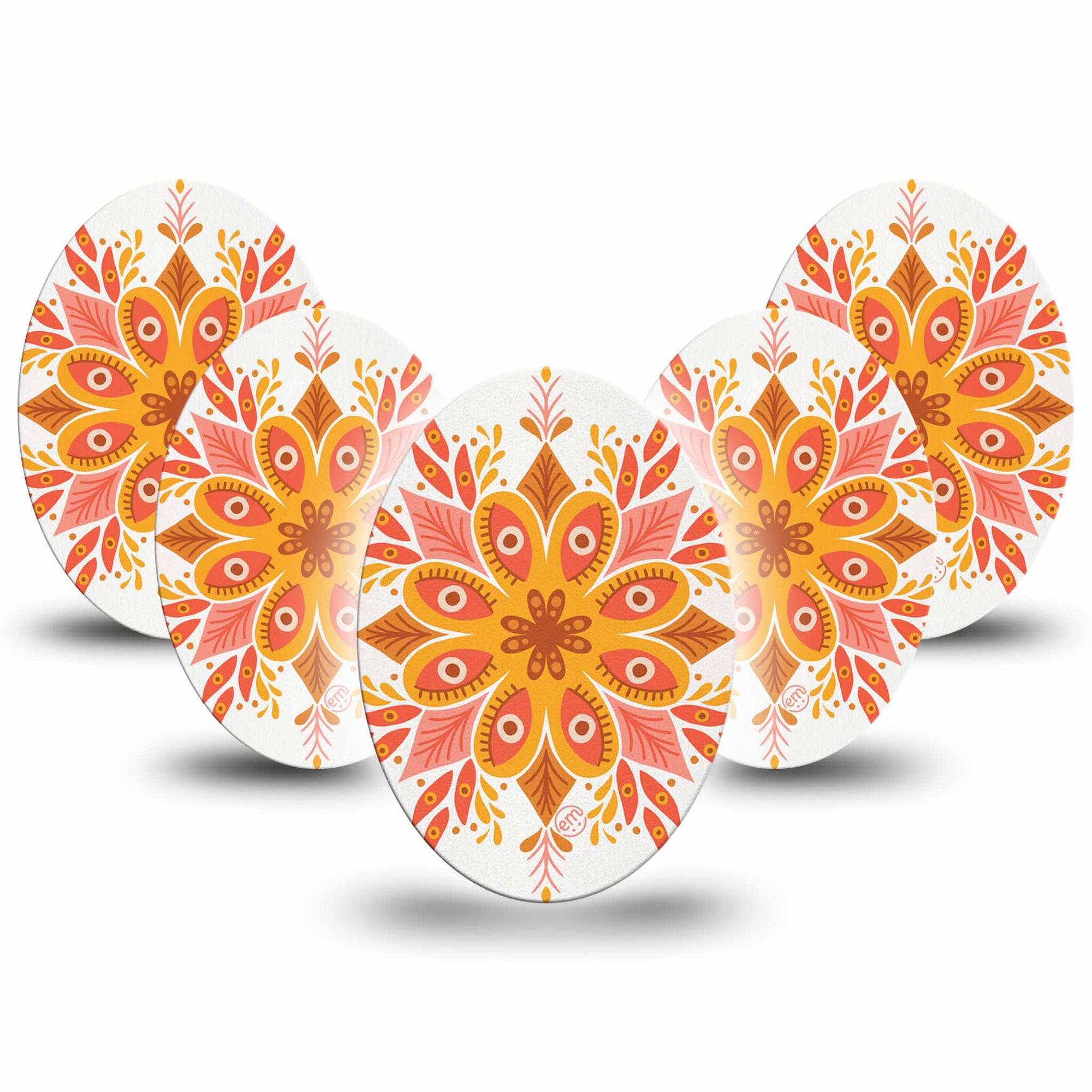 ExpressionMed Psychedelic Mandala Medtronic Enlite Guardian Universal Oval 5-Pack, Orange and Yellow Design, Medtronic Continuous Glucose Monitor, Adhesive Tape Design